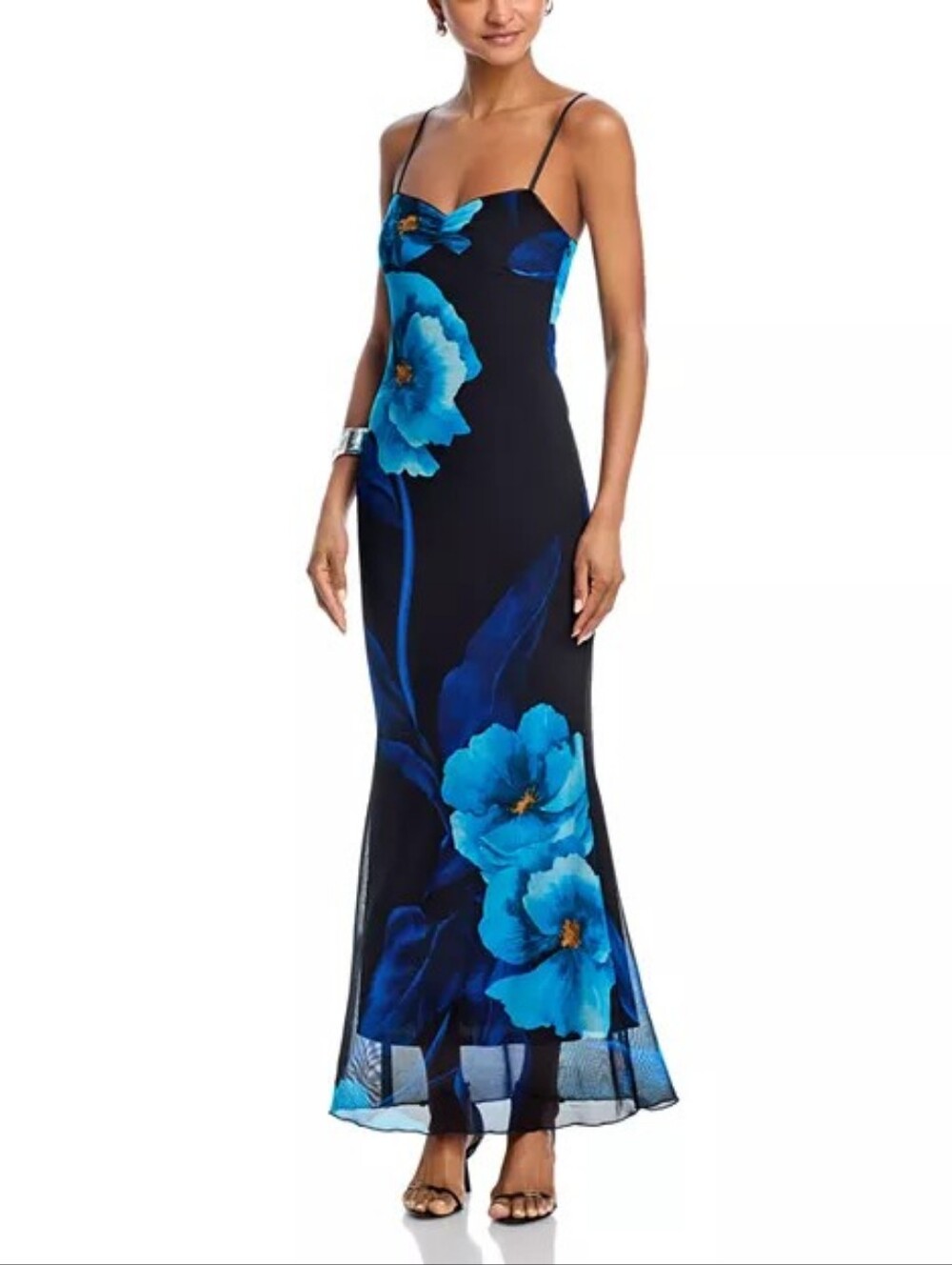 NWT AQUA Blue Floral Mesh Maxi Dress Size Small Bloomingdale's Exclusive - Picture 7 of 10